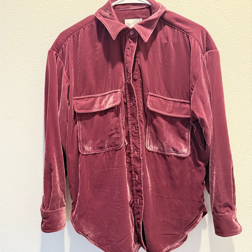 Women's Velvet Burgundy (oversized fit) button down top